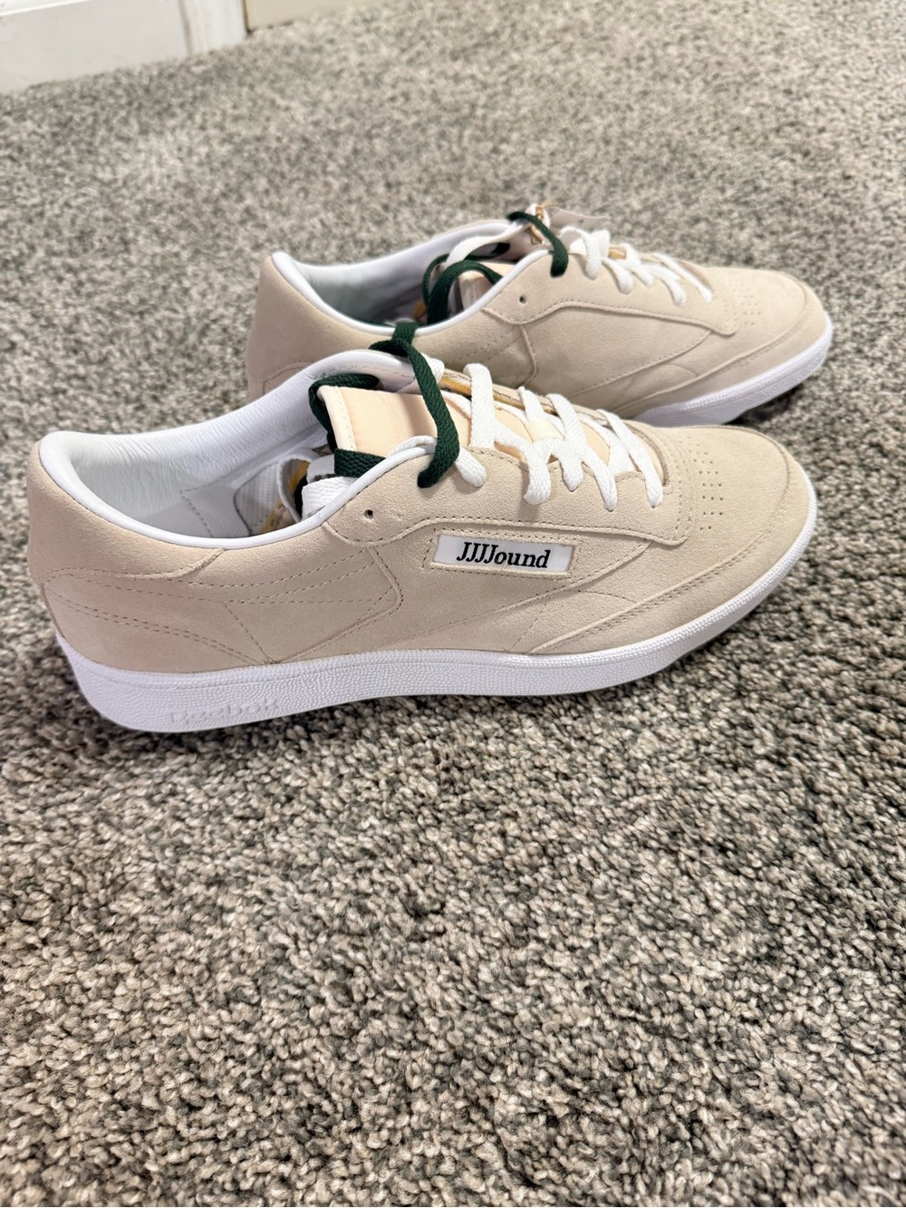 Reebok JJJJound Club C85 Suede Tan Sneakers w/ extra Dark Green Laces NWT + Box